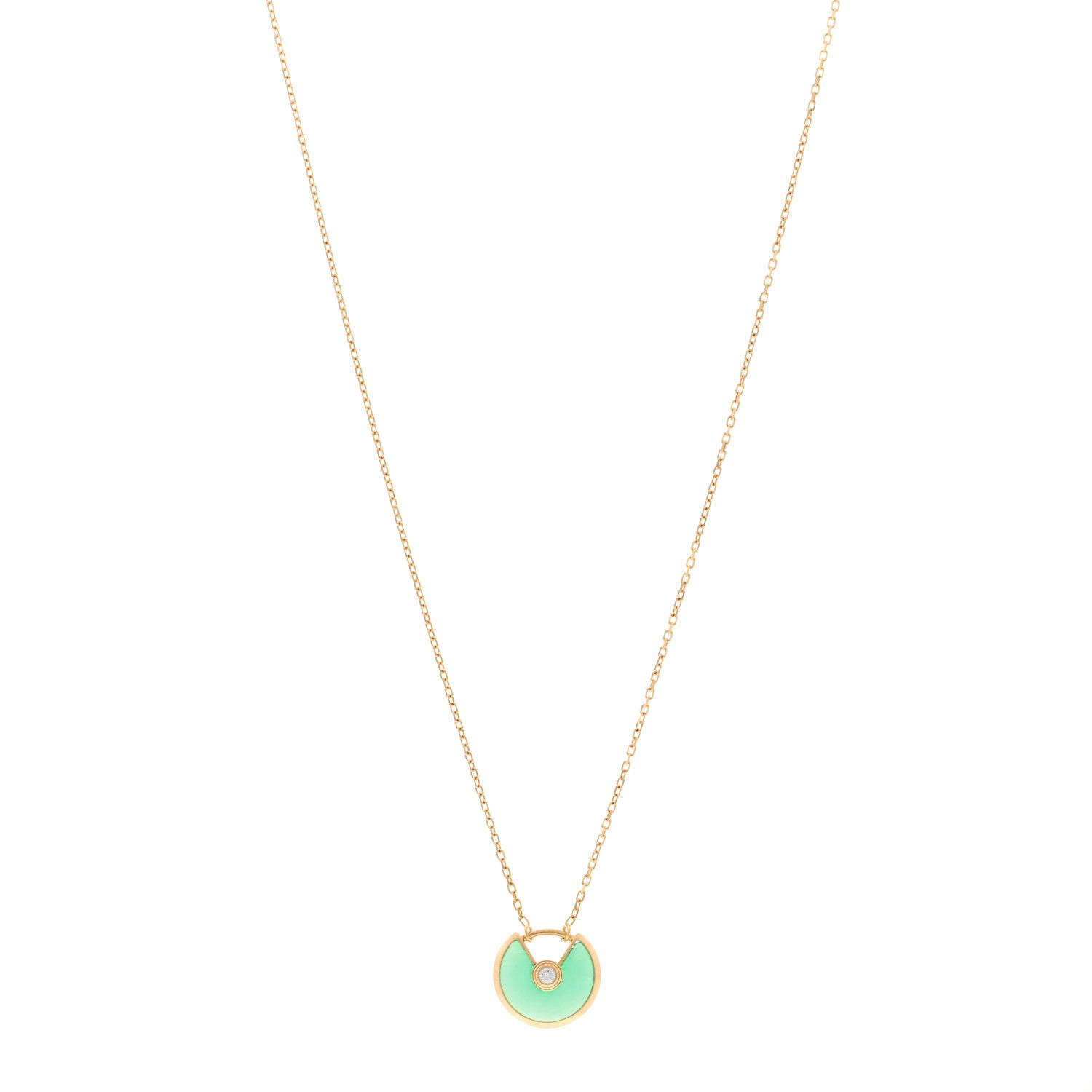 Cartier 18K Yellow Gold Diamond Chrysoprase XS Amulette de Cartier Pendant Necklace 1 of 4
