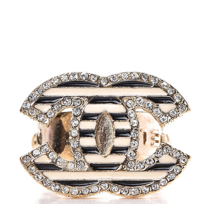 Chanel Enamel Crystal CC Ring 6.5 Gold 1 of 5