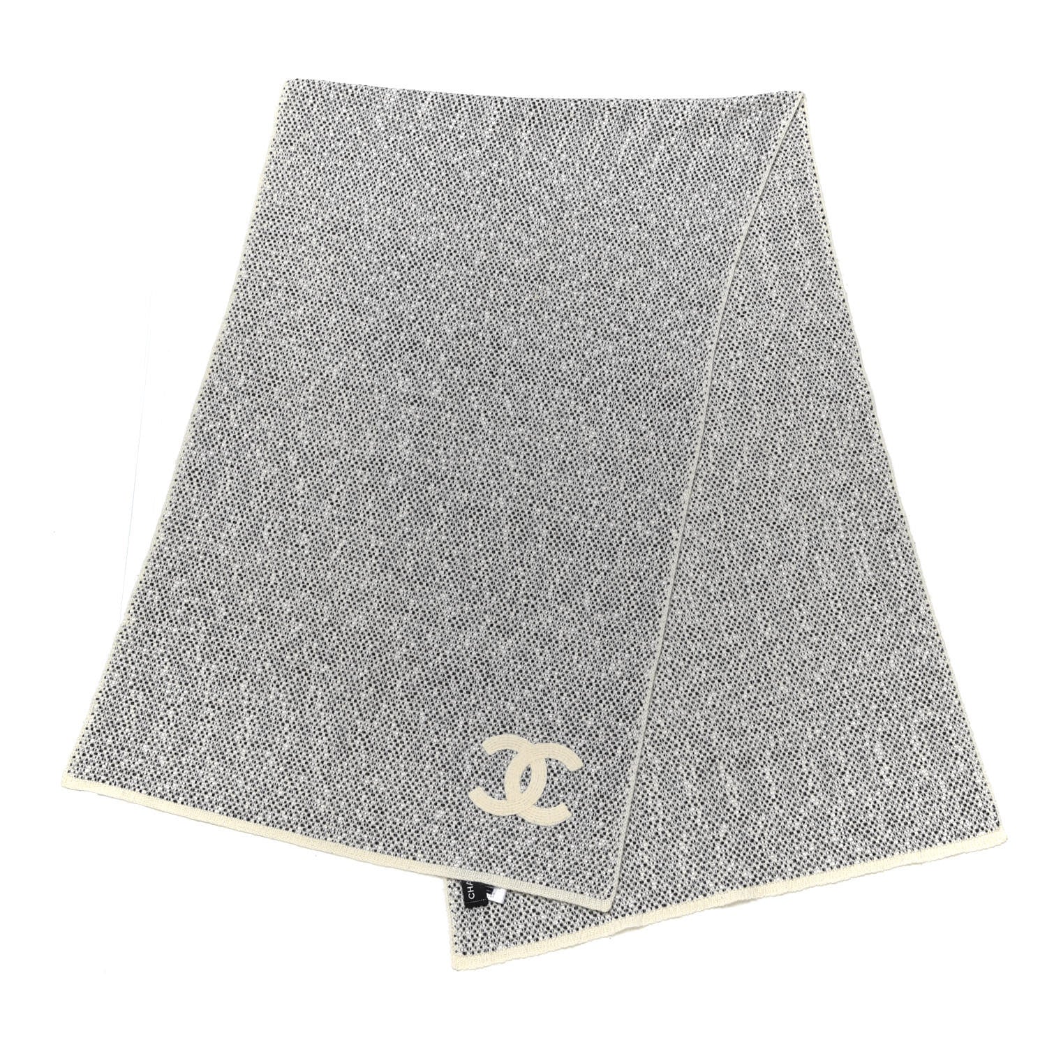 Chanel Cotton Cashmere CC Scarf Black Ivory 3 of 5