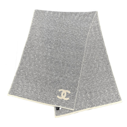 Chanel Cotton Cashmere CC Scarf Black Ivory 3 of 5