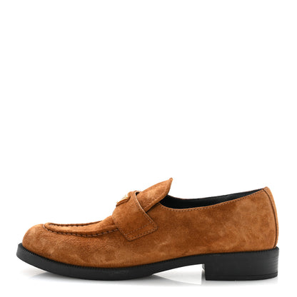 Prada Suede Metal Triangle Logo 20mm Loafers 40 Light Brown 1 of 10