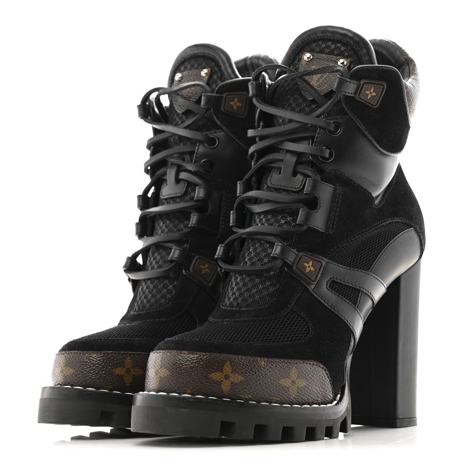 Louis Vuitton Suede Calfskin Monogram Star Trail Ankle Boots 37 Black 4 of 13