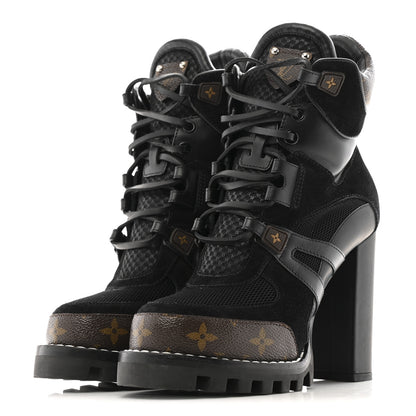 Louis Vuitton Suede Calfskin Monogram Star Trail Ankle Boots 37 Black 4 of 13
