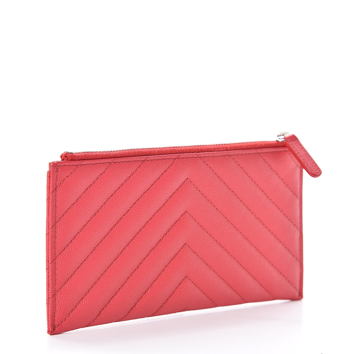 Chanel Caviar Chevron Quilted Zip Pouch Red 3 of 8