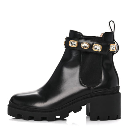 Gucci Calfskin Crystal GG Trip Chelsea Ankle Boots 38 Black 1 of 10