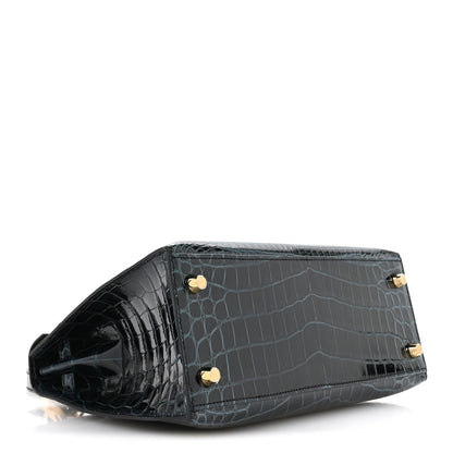 Hermes Shiny Niloticus Crocodile Kelly Sellier 25 Vert Rousseau 4 of 10