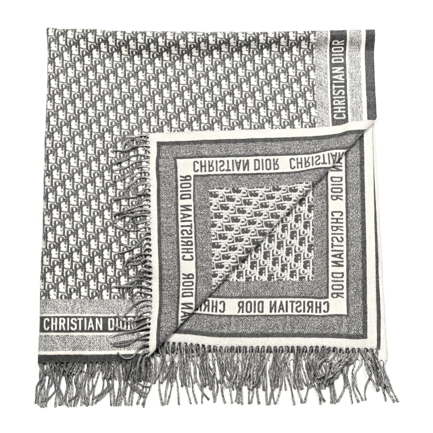 Christian Dior Wool Angora Oblique Throw Blanket Grey 2 of 4