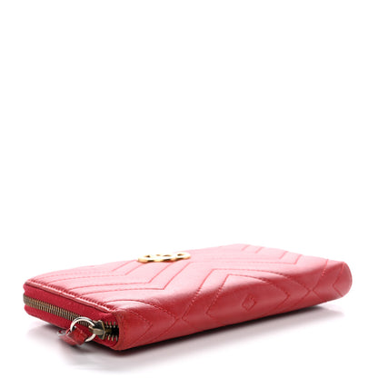 Gucci Calfskin Matelasse GG Marmont Zip Around Wallet Hibiscus Red 4 of 13