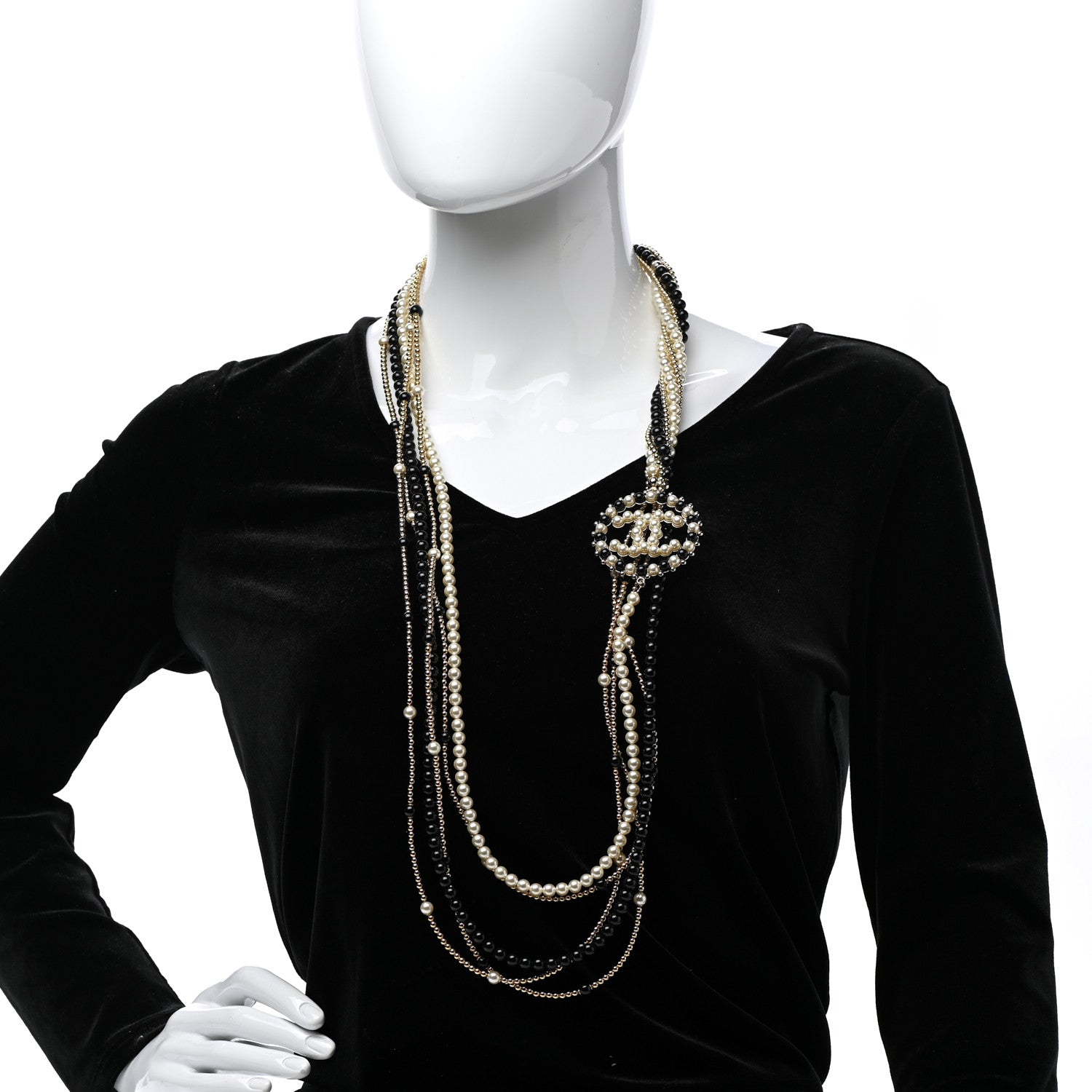 Chanel Pearl Resin Beaded CC Long Necklace Black Gold 2 of 7