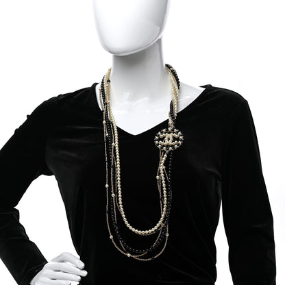 Chanel Pearl Resin Beaded CC Long Necklace Black Gold 2 of 7
