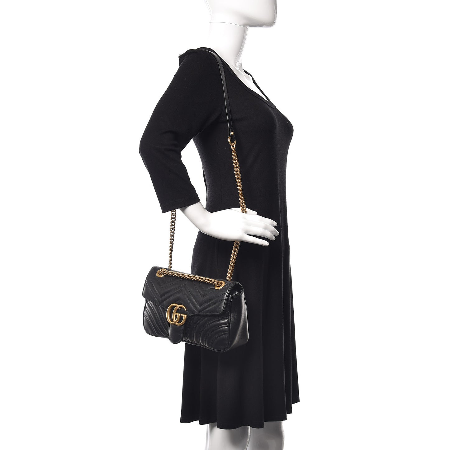 Calfskin Matelasse Small GG Marmont Shoulder Bag Black
