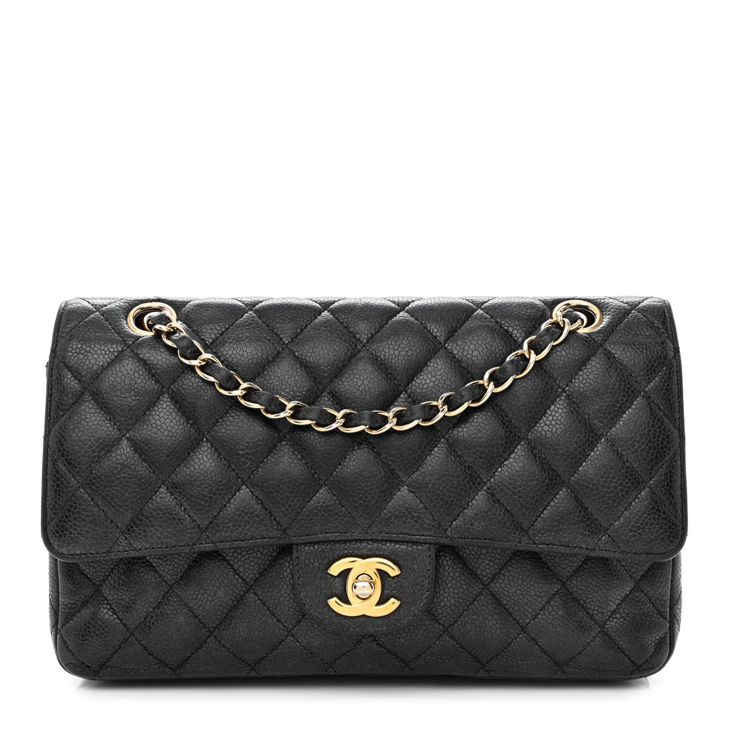 Caviar Quilted Medium Double Flap Black