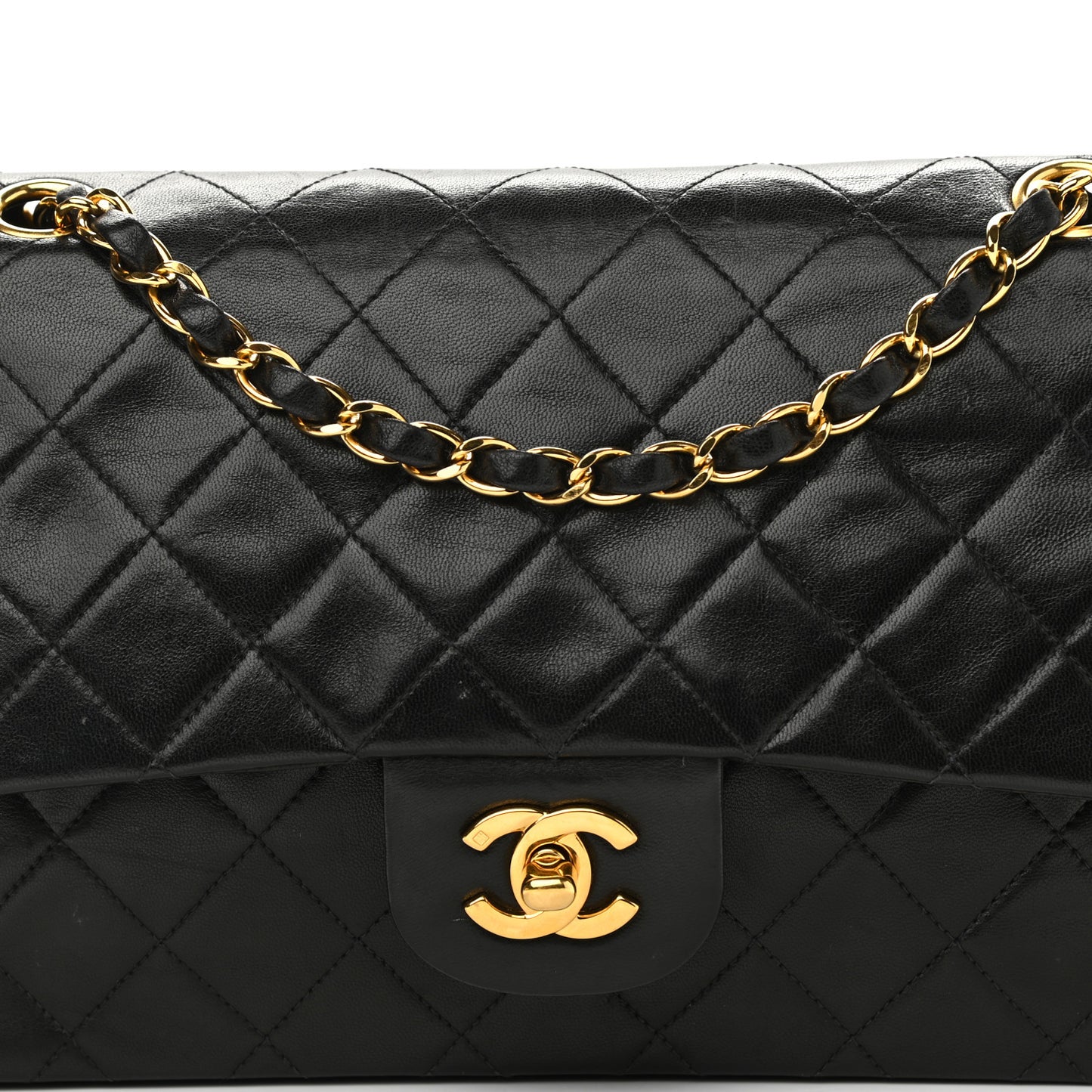 Lambskin Quilted Medium Double Flap Black