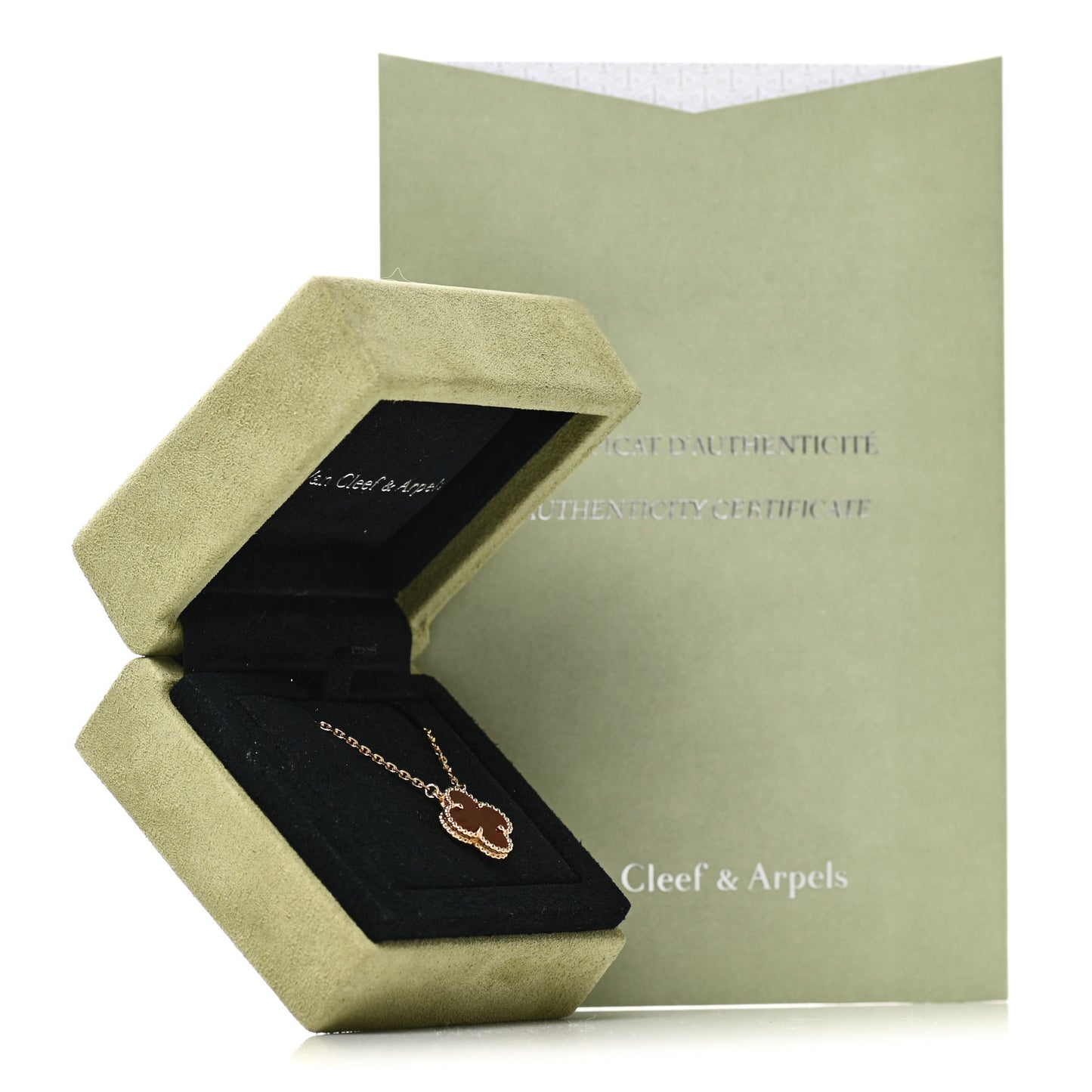 18K Yellow Gold Carnelian Vintage Alhambra Pendant Necklace