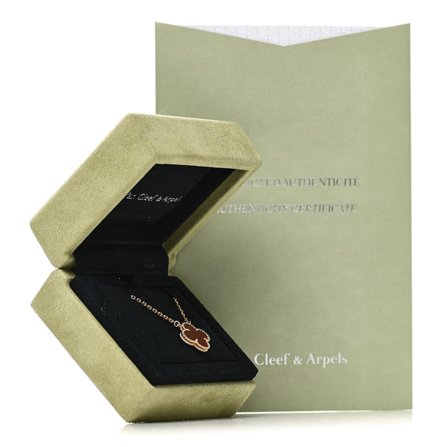 Van Cleef & Arpels 18K Yellow Gold Carnelian Vintage Alhambra Pendant Necklace 7 of 7