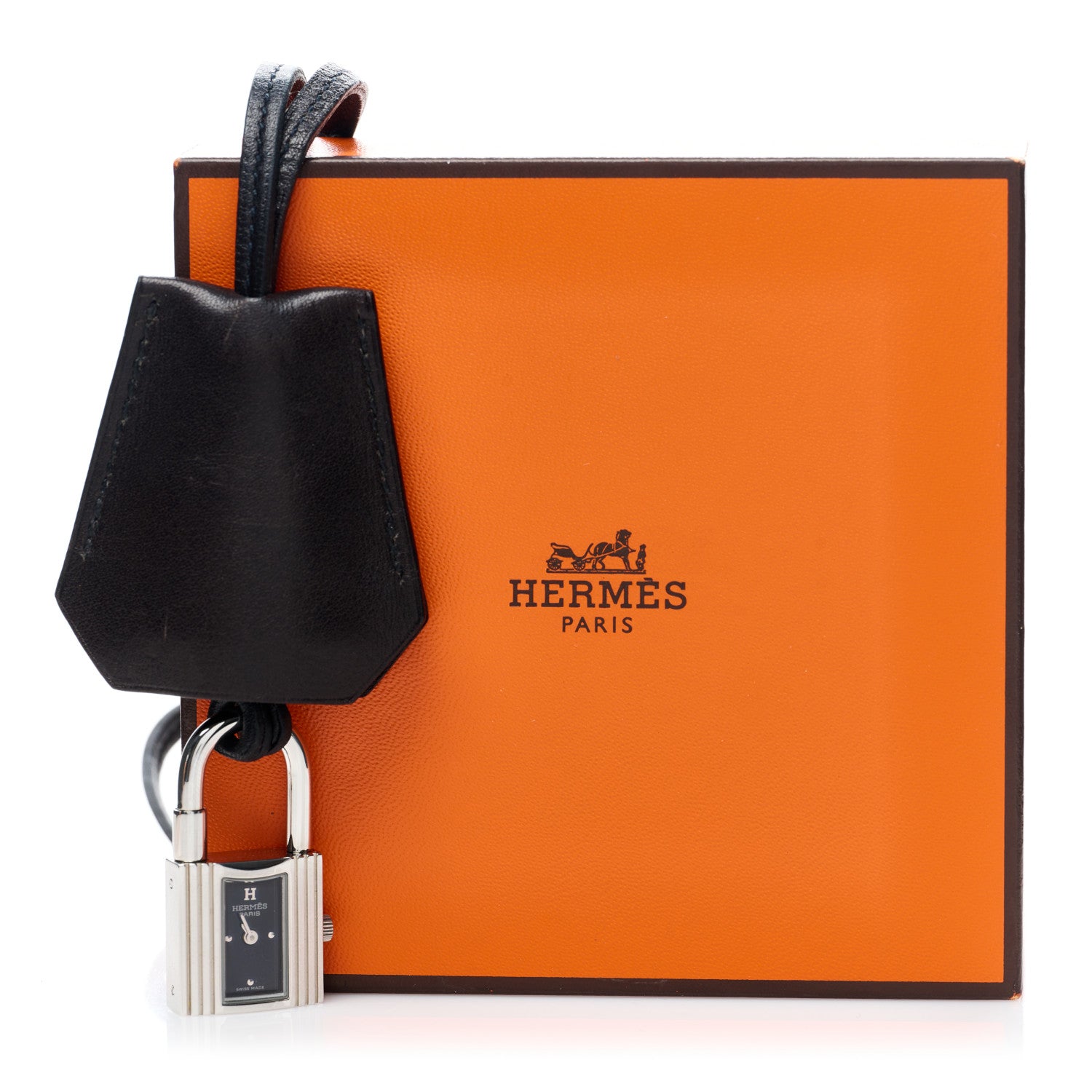 Hermes Stainless Steel Barenia Kelly Clochette Necklace Watch Noir 6 of 6
