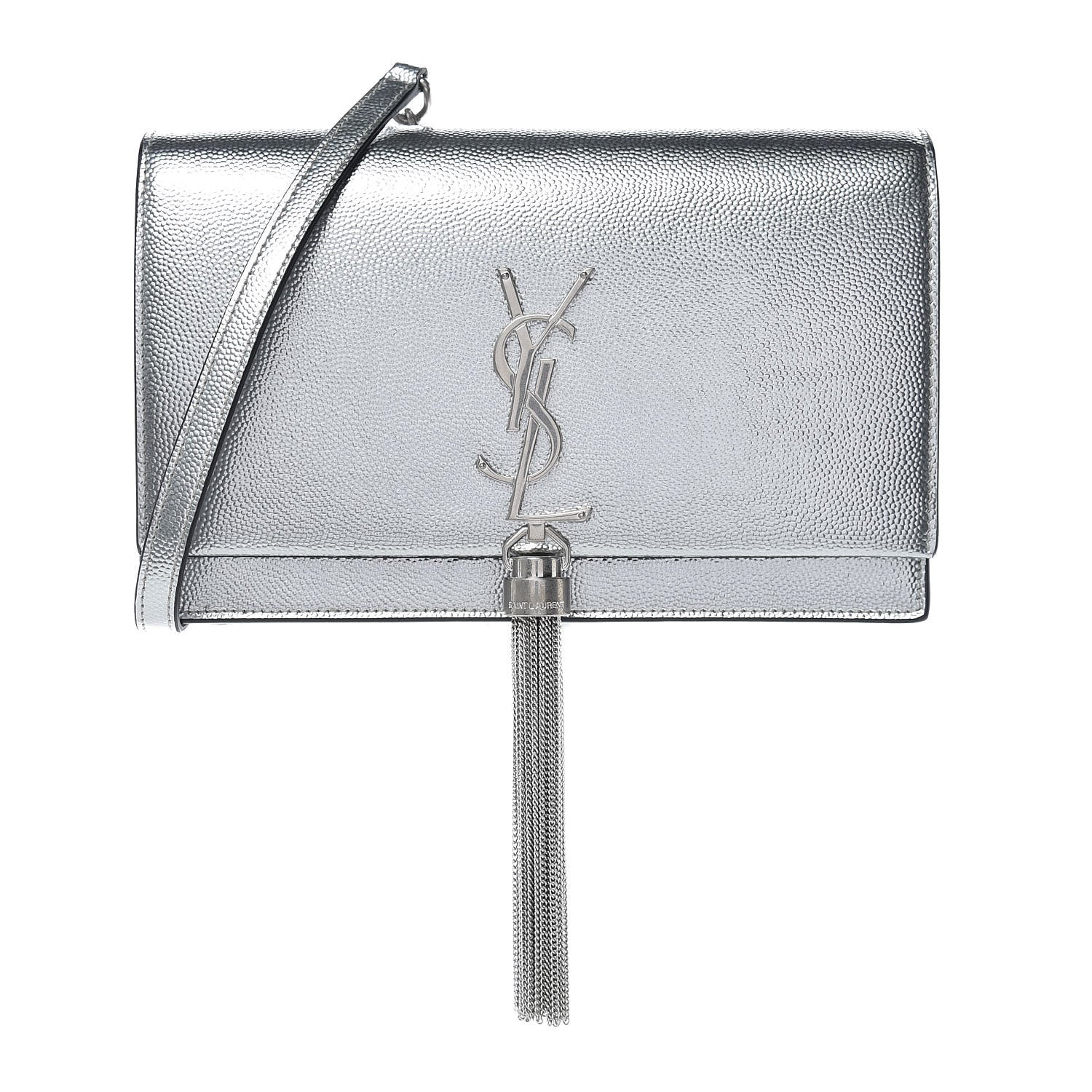Saint Laurent Metallic Grain De Poudre Kate Monogram Tassel Chain Wallet Silver 1 of 9