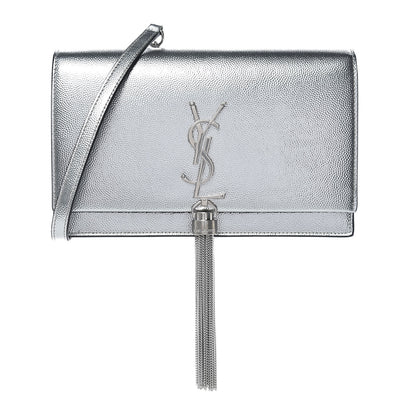 Saint Laurent Metallic Grain De Poudre Kate Monogram Tassel Chain Wallet Silver 1 of 9