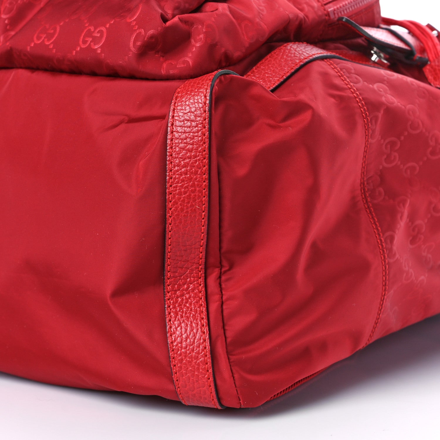 Gucci Nylon Monogram Dollar Calfskin Medium Light Double Buckle Backpack Vibrant Red 9 of 9