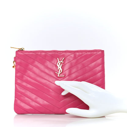 Saint Laurent Calfskin Matelasse Chevron Monogram A5 Wristlet Bubblegum 2 of 8