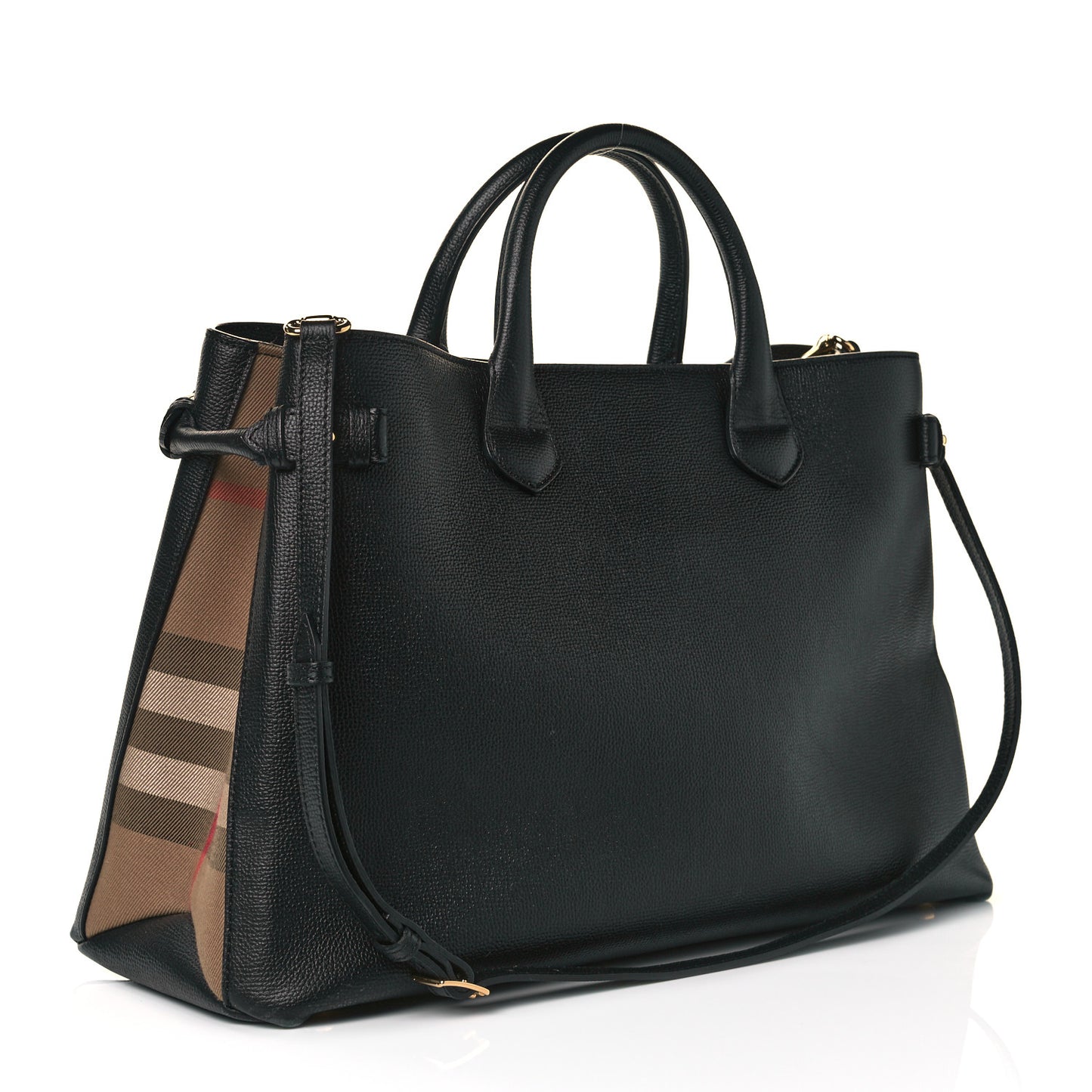 Grainy Calfskin House Check Large Banner Tote Black