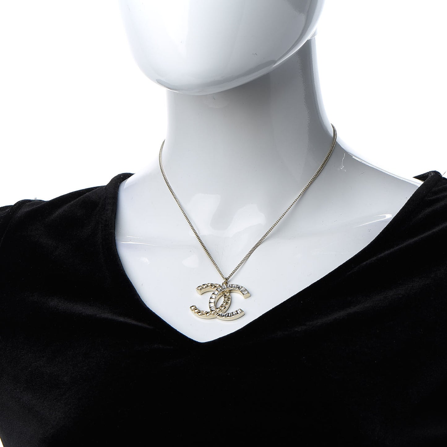 Baguette Crystal Quilted CC Pendant Necklace Gold