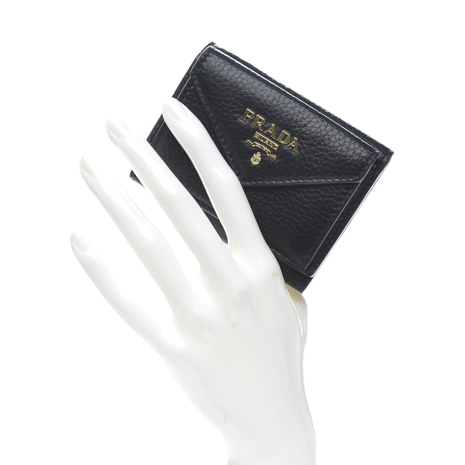 Prada Vitello Grain Small Tri-Fold Wallet Black 2 of 9