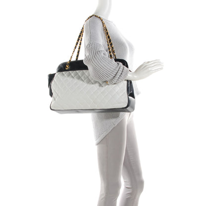 Chanel Lambskin Quilted Shoulder Bag White Navy 2 of 8