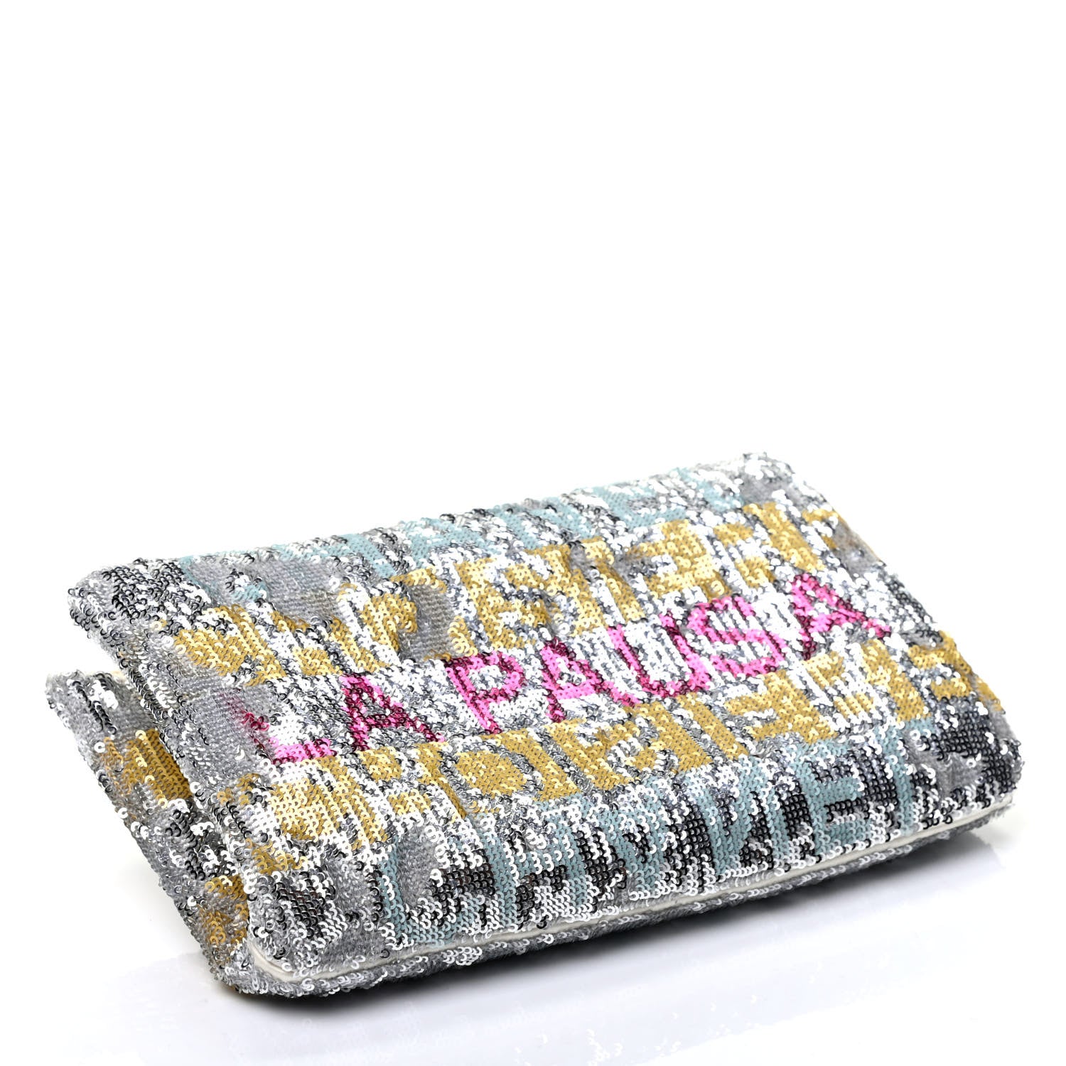 Chanel Sequin Satin Embroidered La Pausa Evening Clutch Silver Yellow Pink 3 of 4
