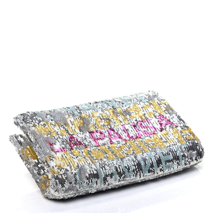 Chanel Sequin Satin Embroidered La Pausa Evening Clutch Silver Yellow Pink 3 of 4