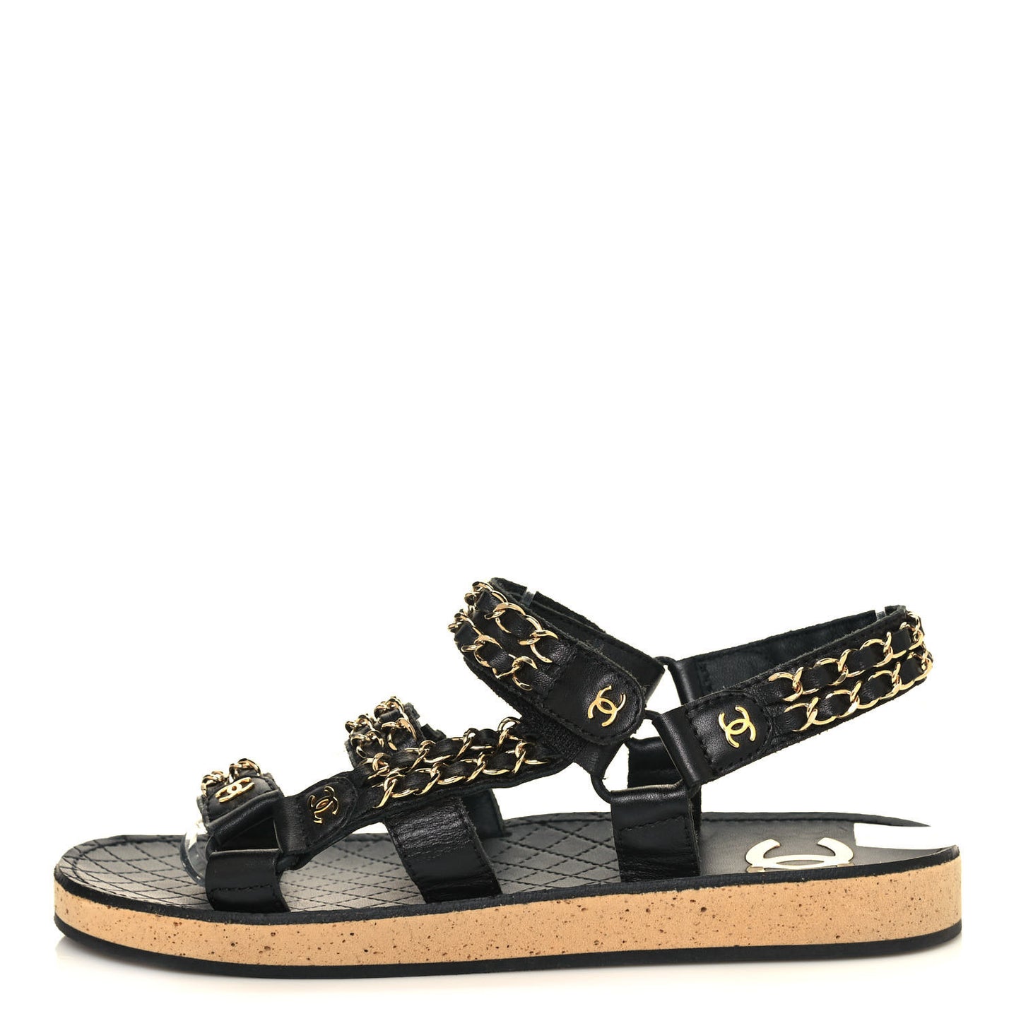 Lambskin Chain Sandals 37 Black