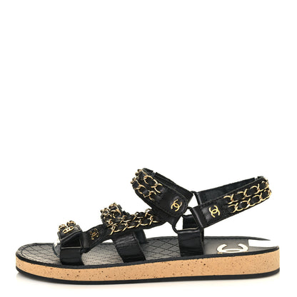 Chanel Lambskin Chain Sandals 37 Black 1 of 8