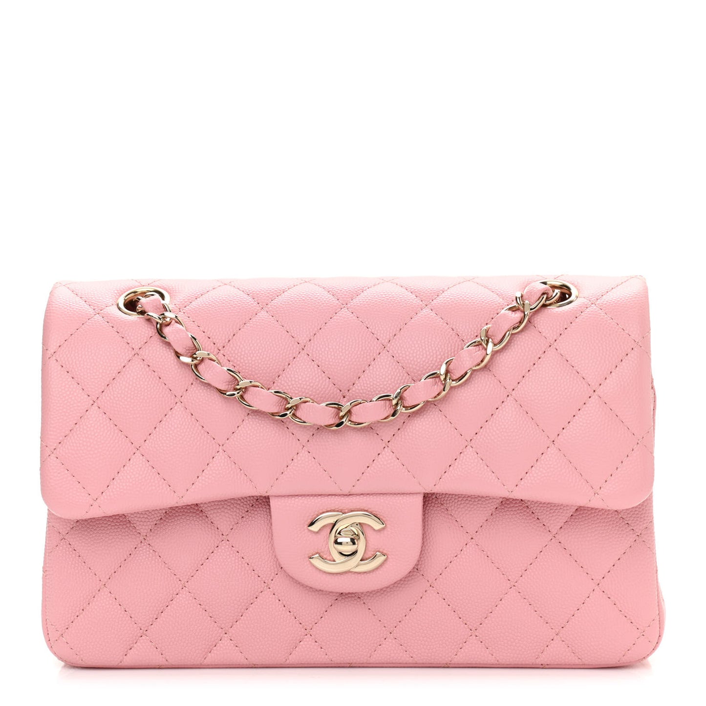 Caviar Quilted Small Double Flap Pink