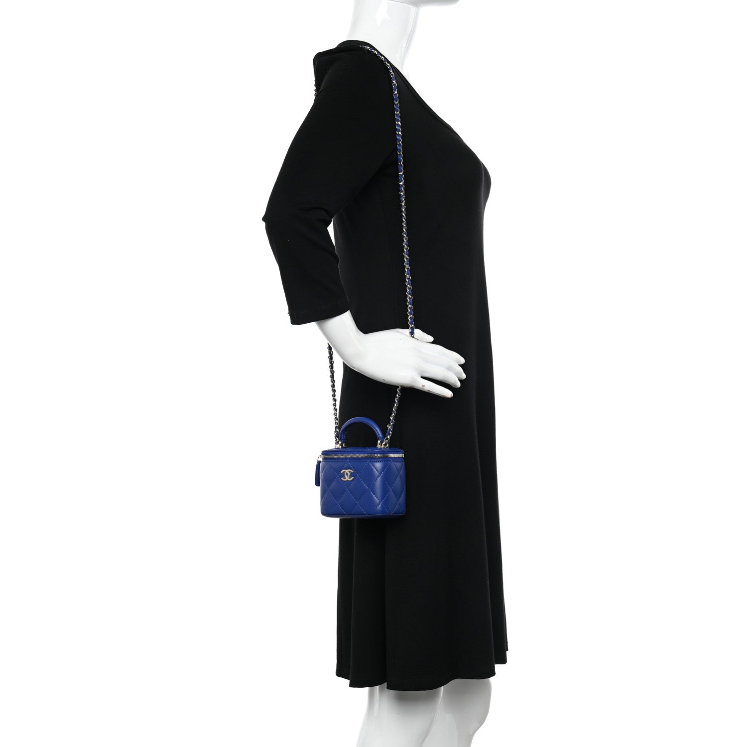 Chanel Lambskin Quilted Top Handle Mini Vanity Case With Chain Blue 2 of 11