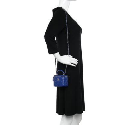 Chanel Lambskin Quilted Top Handle Mini Vanity Case With Chain Blue 2 of 11