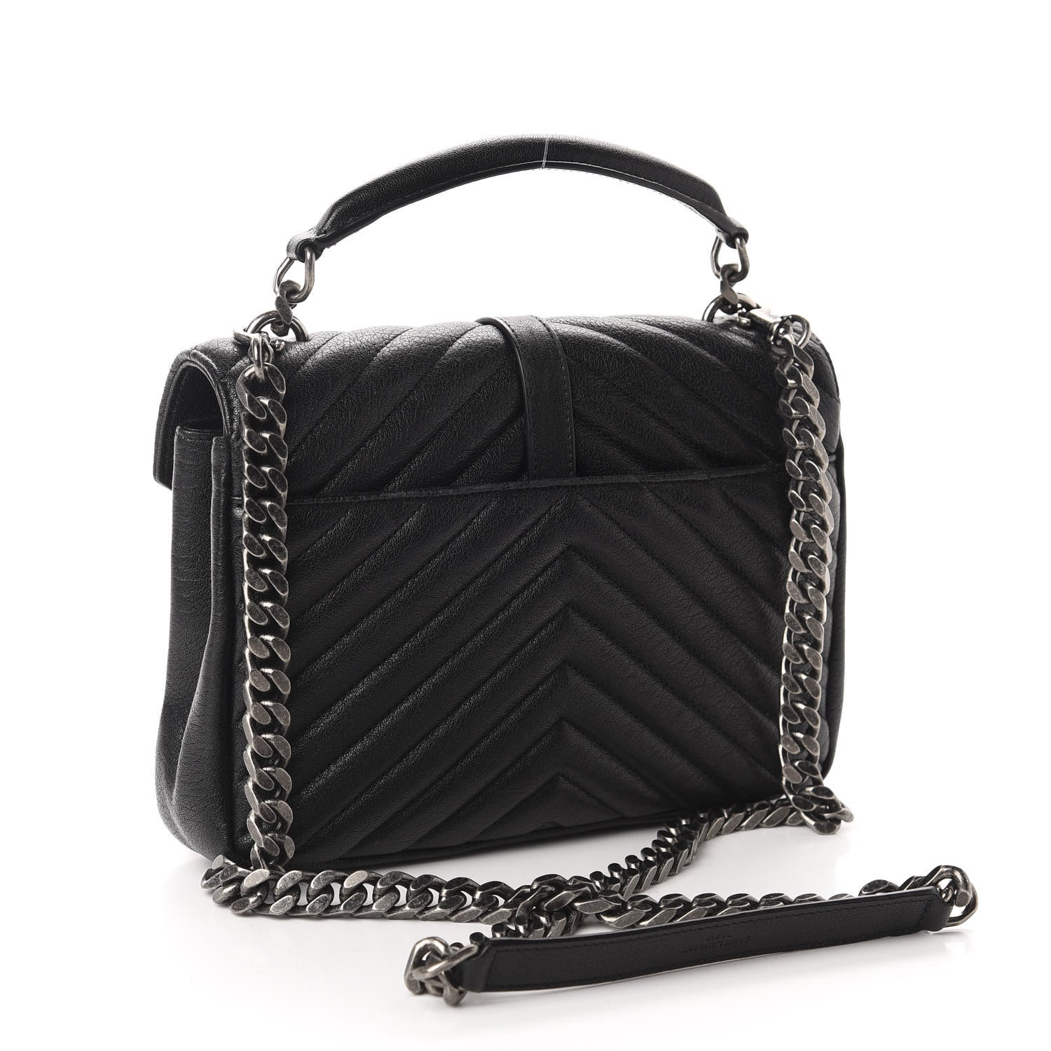 Saint Laurent Sheepskin Matelasse Chevron Monogram Medium College Bag Black 3 of 12