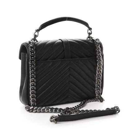 Saint Laurent Sheepskin Matelasse Chevron Monogram Medium College Bag Black 3 of 12