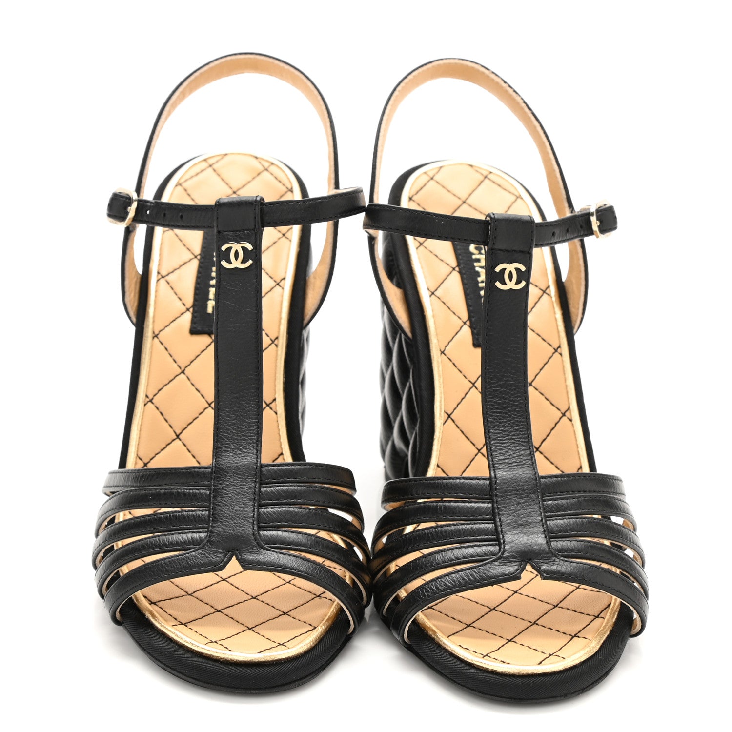 Chanel Grained Calfskin Quilted Wedge Sandals 37.5 Black 2 of 9