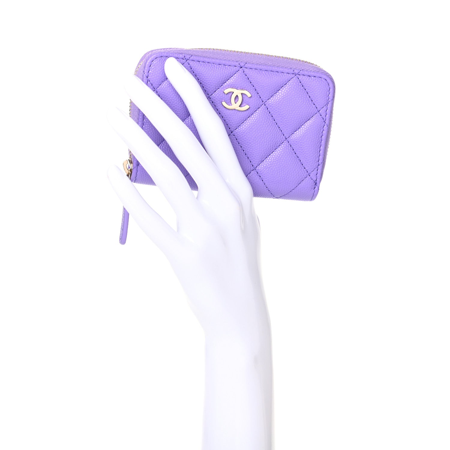 Chanel Caviar Quilted Zip Around Coin Purse Wallet Purple 2 of 7