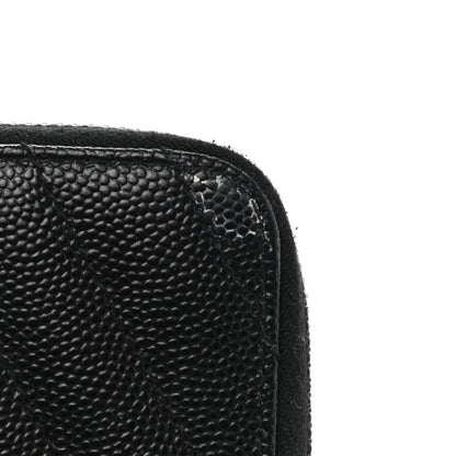 Saint Laurent Grain De Poudre Matelasse Chevron Monogram Compact Zip Around Wallet Black 8 of 9