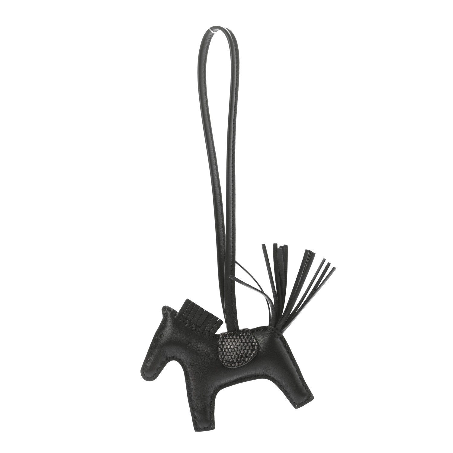 Hermes Milo Lambskin Lizard Touch Grigri Rodeo Horse Bag Charm PM So Black 1 of 5