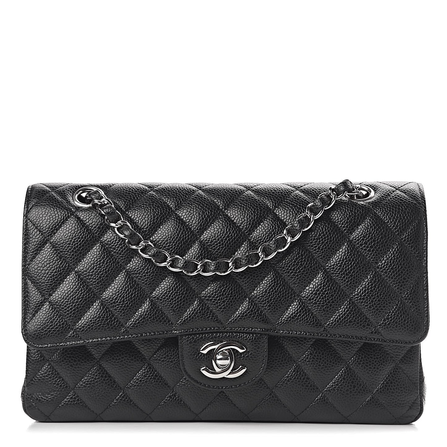 Caviar Quilted Medium Double Flap Black