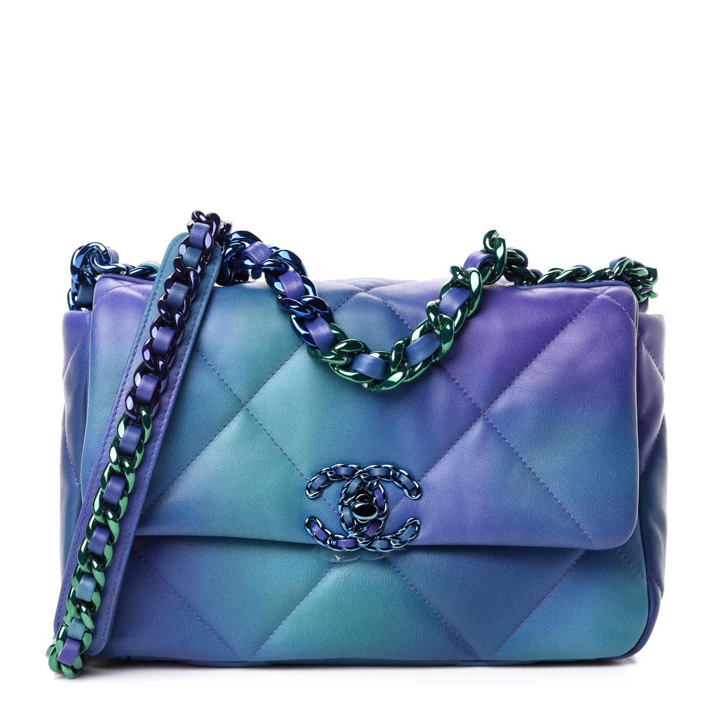 Tie Dye Calfskin Quilted Medium 19 Flap Blue Purple