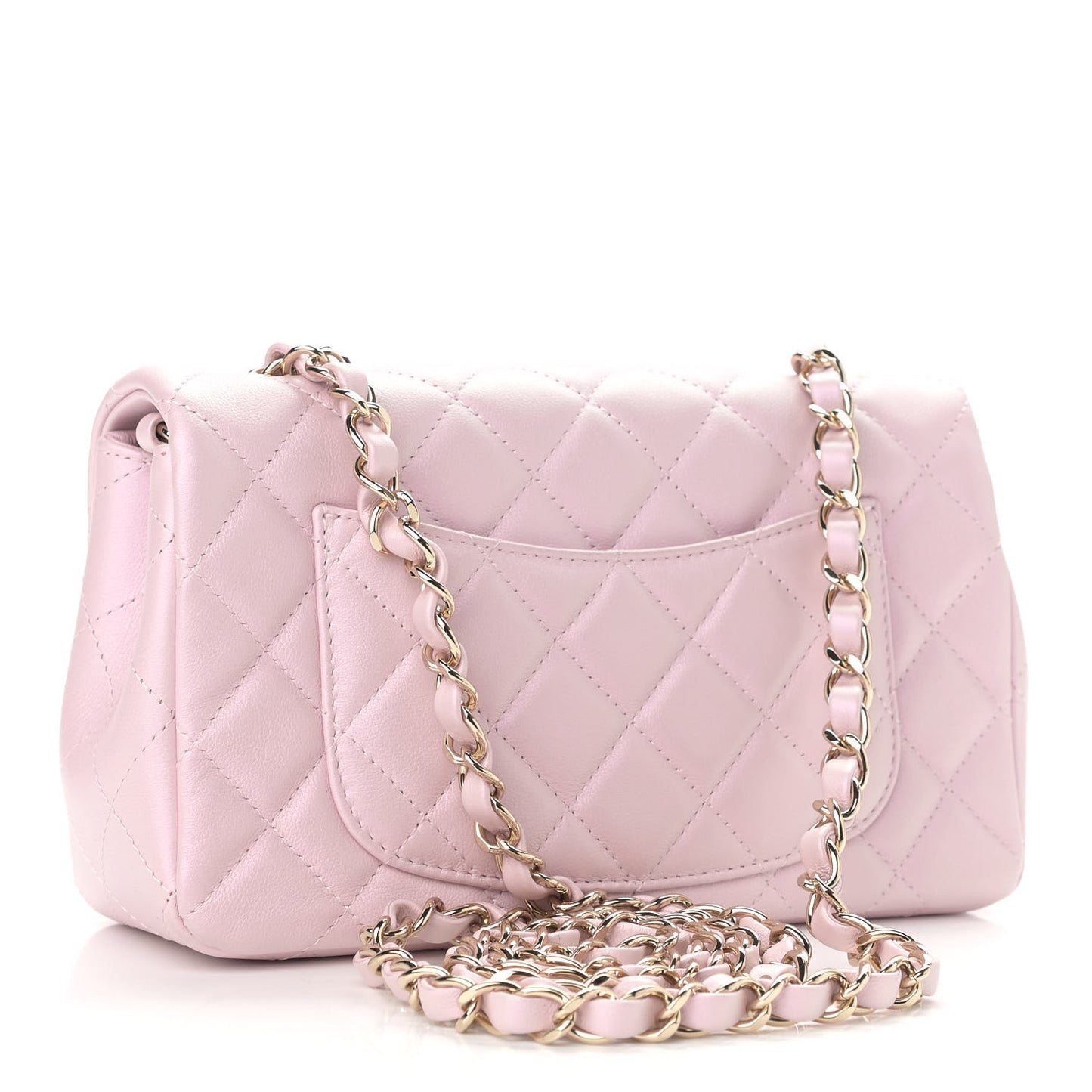 Iridescent Calfskin Quilted Mini Rectangular Flap Light Pink