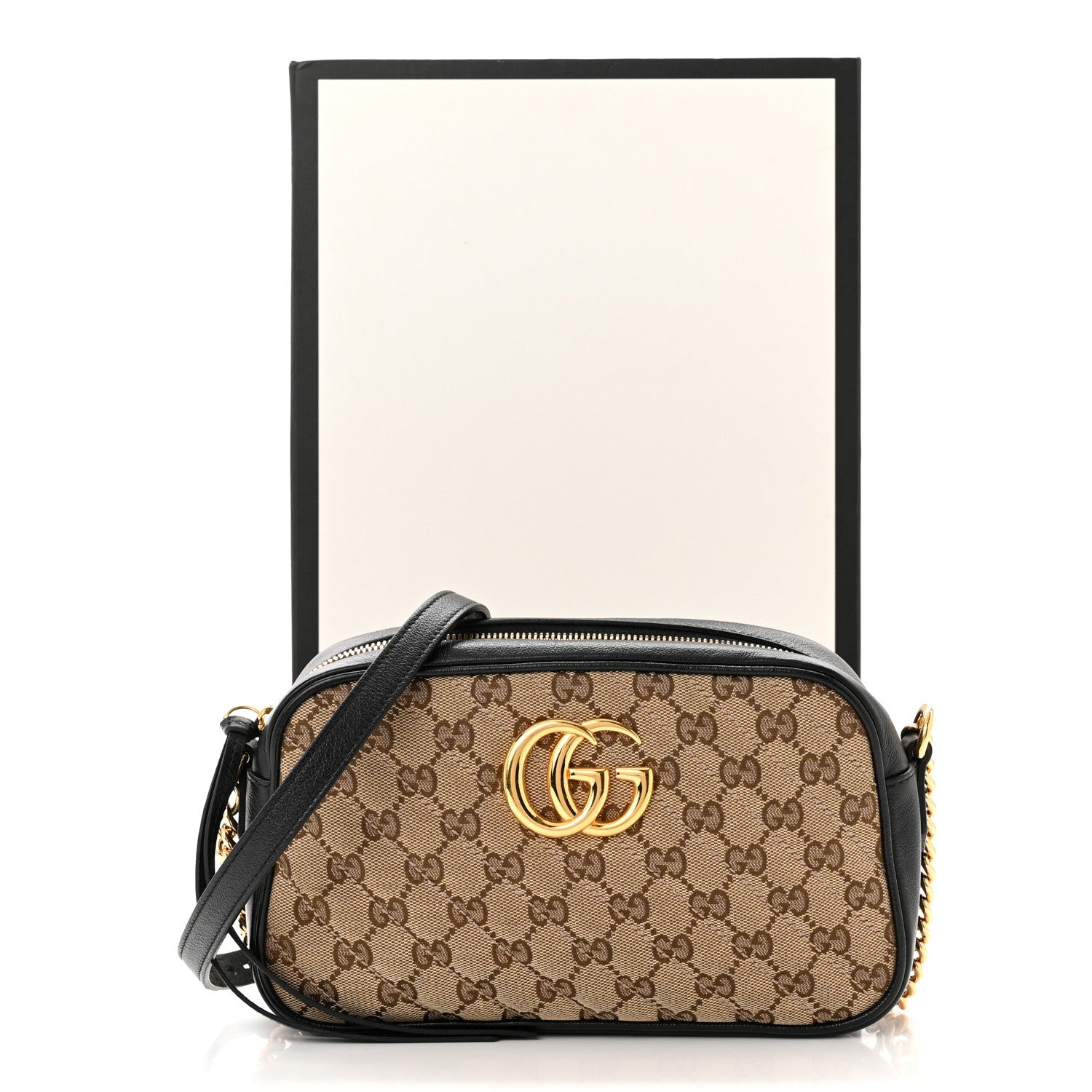 Gucci Monogram Matelasse Diagonal Small GG Marmont Chain Shoulder Bag Beige Black 11 of 11