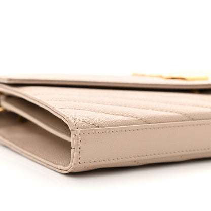 Saint Laurent Grain De Poudre Matelasse Chevron Monogram Chain Wallet Dark Beige 8 of 10