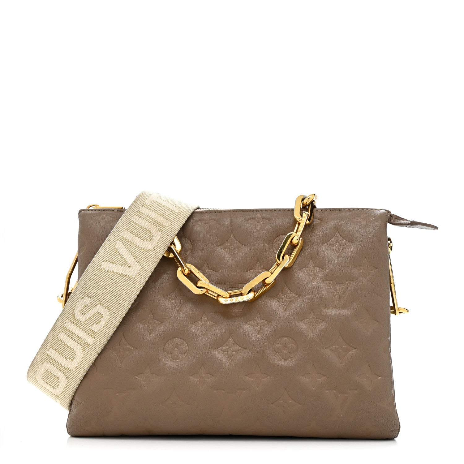 Louis Vuitton Lambskin Embossed Monogram Coussin PM Taupe 1779523