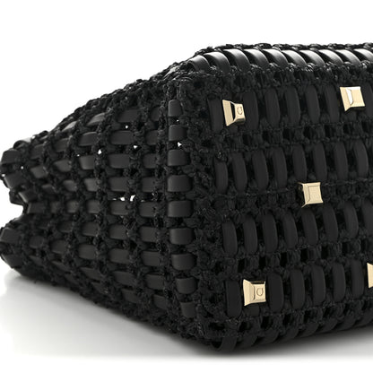 Salvatore Ferragamo Raffia Calfskin The Studio Box Tote Black 10 of 12