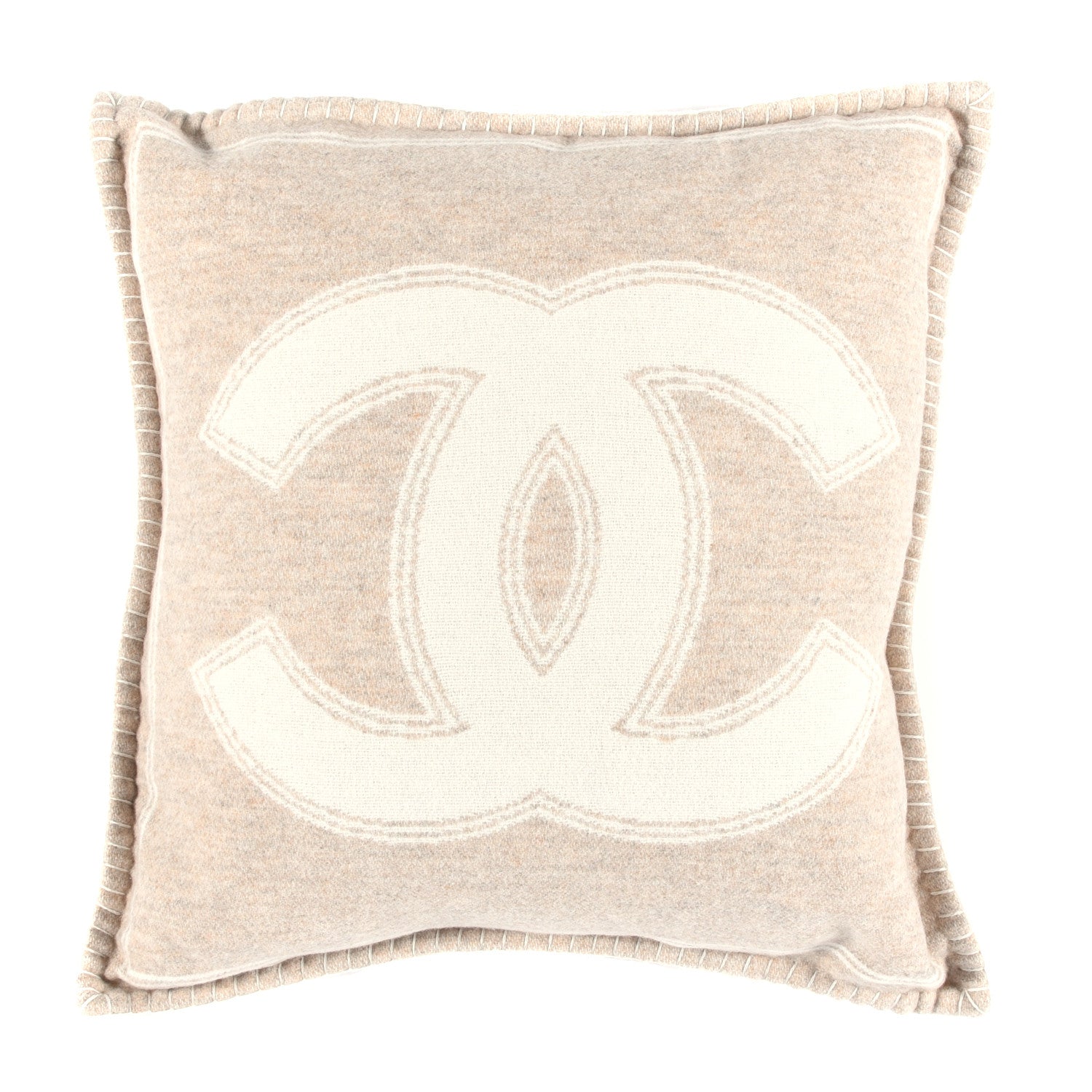 Chanel Merino Wool Cashmere CC Pillow Beige Off White 2 of 3