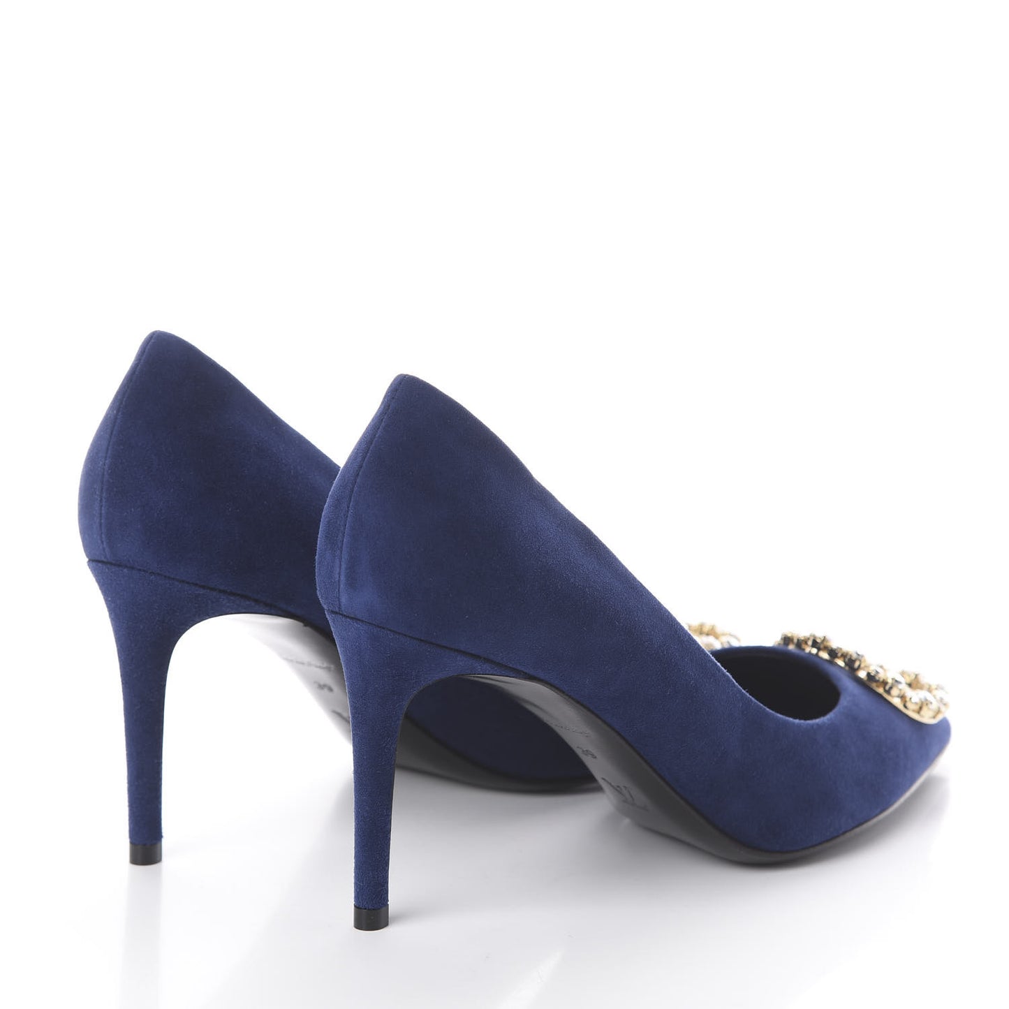 Suede Baby Goat Swarovski Crystal Madeleine Pumps 39 Marine